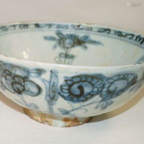 Antiquités chinoises, Bol bleu-blanc (d. 17 cm), Swatow prob...