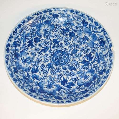 Antiquités chinoises, bol bleu-blanc avec marque (d. 38,5 cm...