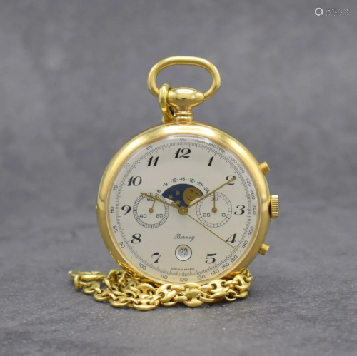 BERNEY open face gilt pocket watch with moon phase