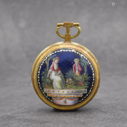 Verge pocket watch with enamel painting
