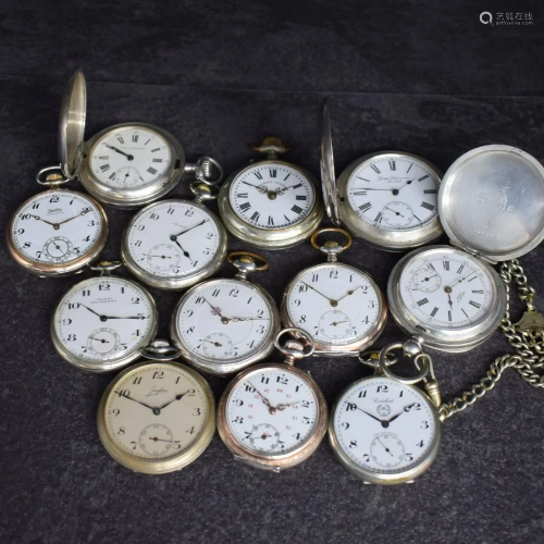 Set of 9 open face & 3 hunting cased pocket watches