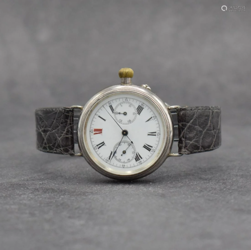 Early wristwatch with chronograph in silver