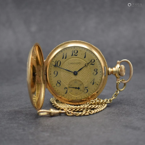 WALTHAM cased pocket watch with 8k yellow gold chain