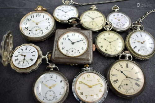 11 pocket watches in silver & nickel
