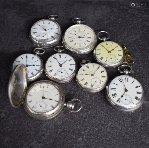 8 pocket watches in silver with lever escapement