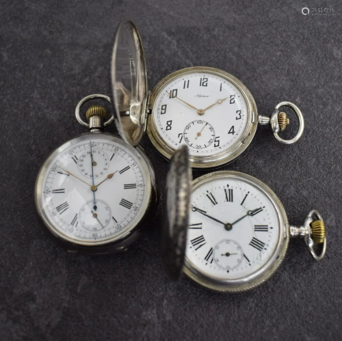 Pocket watch with chronograph + 2 pocket watches