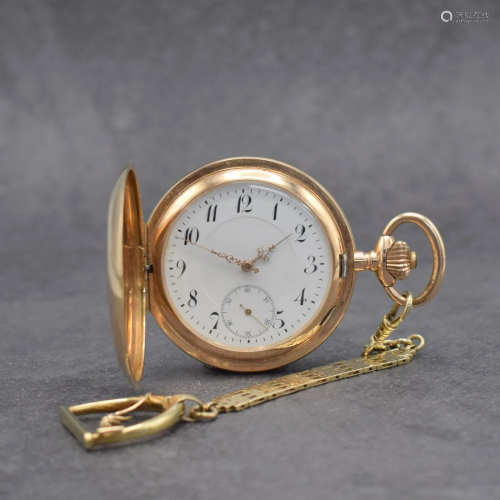 H.S 14k pink gold hunting cased pocket watch