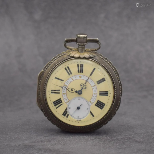 Open face cylinder pocket watch with outer case