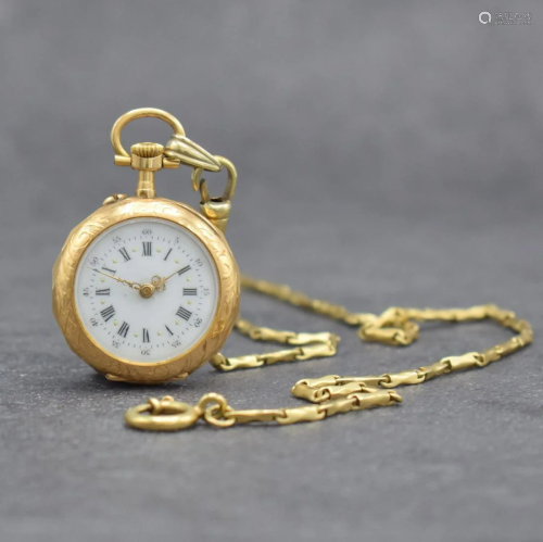 18k yellow gold ladies pocket watch with 14k yellow
