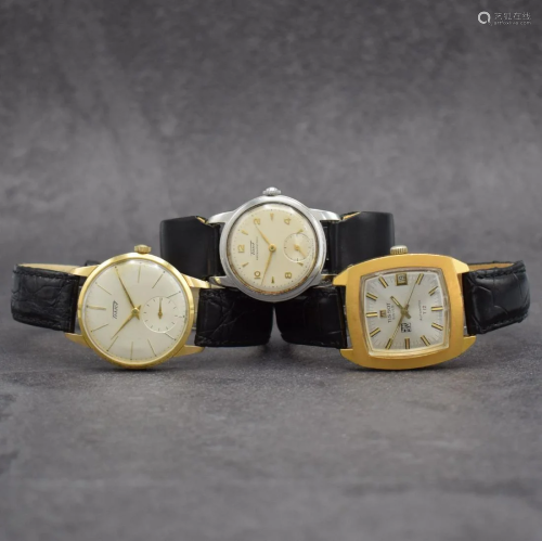 TISSOT 3 gents wristwatches, Switzerland around 1950