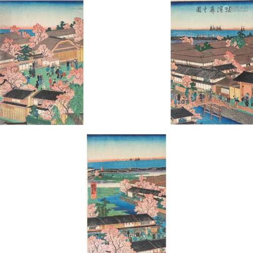 Set 3 Ukiyo-e Farbholzschnitte Japan,