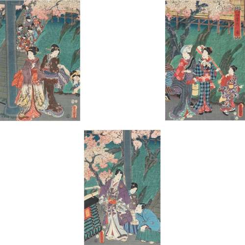 Set 3 Ukiyo-e Farbholzschnitte Japan,