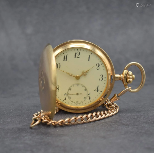 GENIUS 14k pink gold hunting cased pocket watch