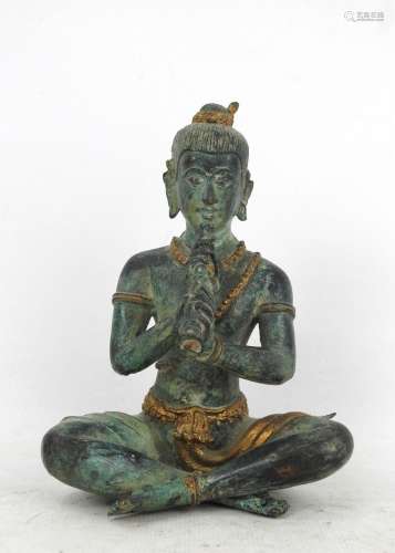 ASIE DU SUD EST : bouddha jouant de la flûte. Sujet en bronz...