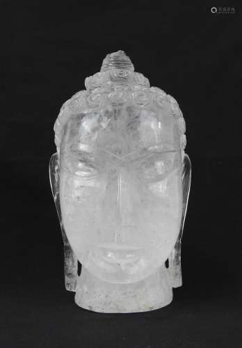 BRIMANIE : Tête de bouddha en cristal de roche. Haut.: 21 cm...