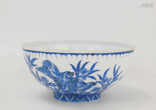 CHINE : Bol en porcelaine coquille d'oeuf à décor blanc bleu...