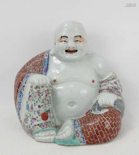 CHINE. Bouddha rieur en porcelaine polychrome. Marqué en cre...