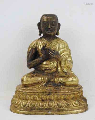 TIBET - Dynastie QING Statuette de lama assis en padmasana e...