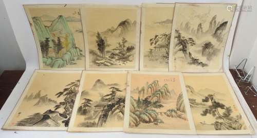 CHINE : 8 encres et aquarelles sur papier représentant des m...