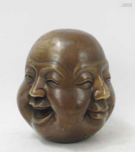 CHINE : Les quatre émotions de bouddha. Tête en bronze. Sign...