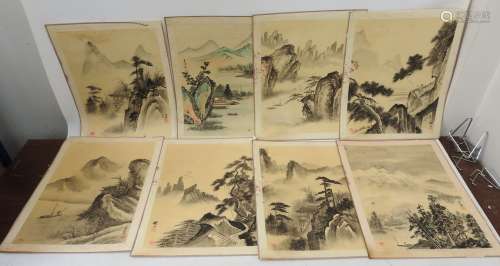 CHINE : 8 encres sur papier représentant des montagnes et pa...