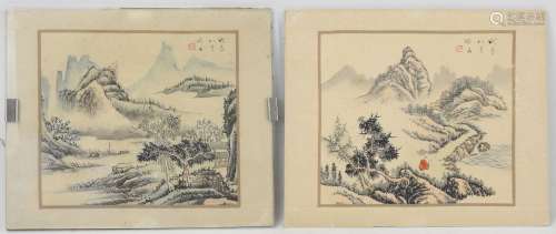 CHINE : Paire d'encres sur soie représentant des paysages. S...