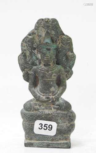 ASIE DU SUD EST : Bouddha en bronze surmonté d'un cobra. Hau...