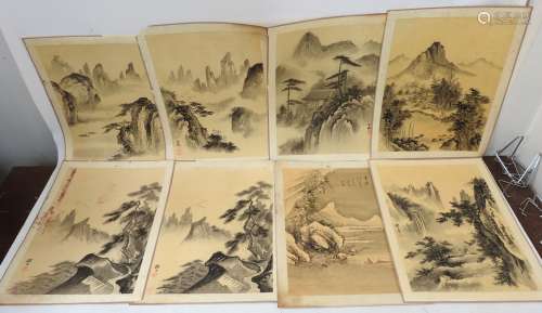 CHINE : 8 encres sur papier représentant des montagnes et pa...