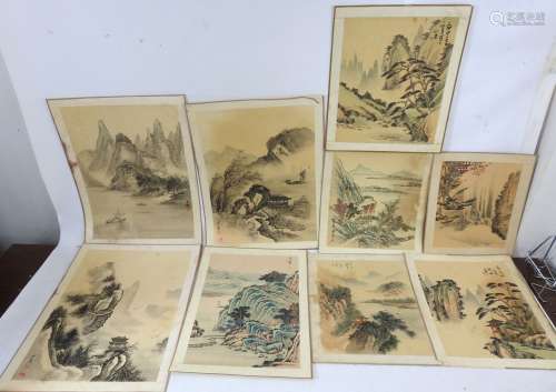 CHINE : 9 encres et aquarelles sur papier représentant des m...
