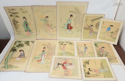 CHINE : 12 encres et aquarelles sur papier représentant des ...