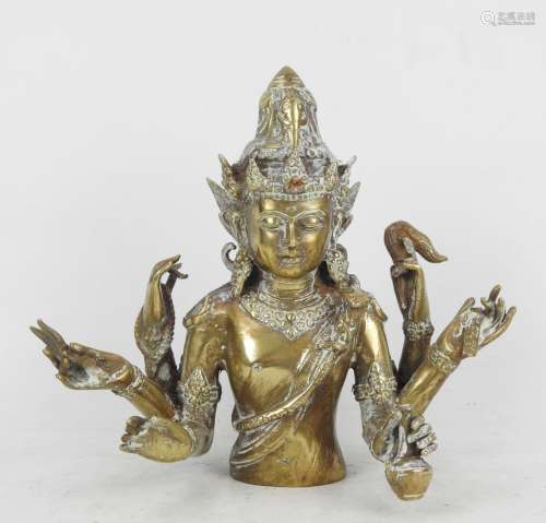 ASIE DU SUD EST : Buste de déesse à six bras en bronze. Haut...