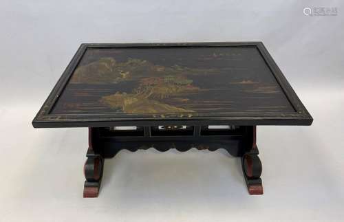 TABLE BASSE RECTANGULAIRE EN BOIS LAQUE NOIR ET ROUGE Chine ...