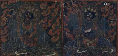 PAIRE DE MINIATURES THANGKA A L'EFFIGIE DE MAHAKALA Tibet Qu...