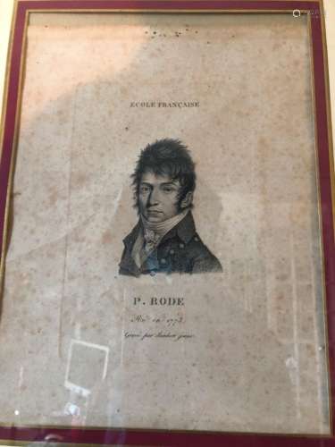 3 gravures en noir Profil de Beethoven, Portrait de Rode, 4 ...