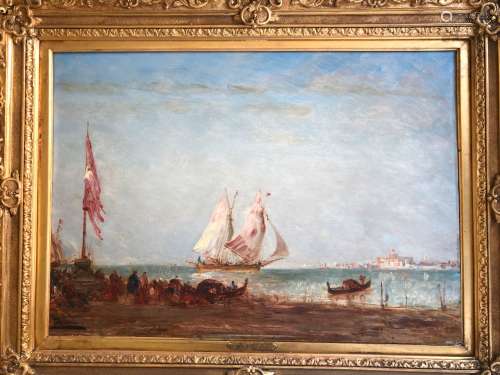 Felix ZIEM (1821-1911) Le voilier en bord de côte Huile sur ...