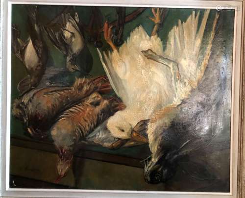 Catherine VENATOR (XXème siècle) Nature morte aux canards Hu...