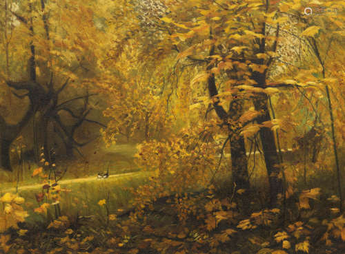 何敏之 金色的秋天 布面油画