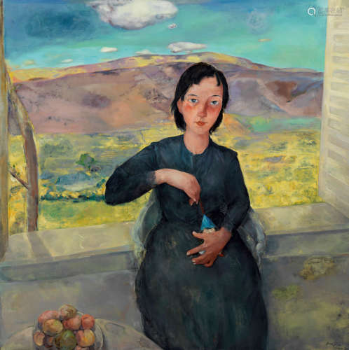 何元 坐在窗户旁的女子 布面油画