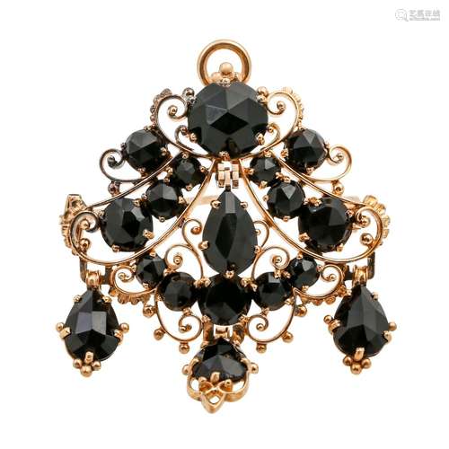 Ulmer Schmuck Brosche mit facettiertem Onyx,