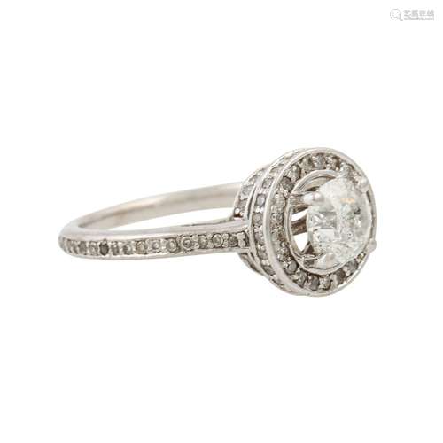 Ring mit zentralem Brillant, ca. 0,90ct, WEISS (H)/P3,