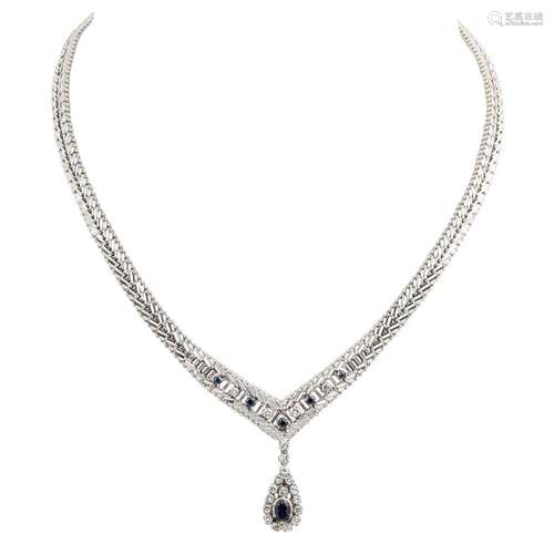 Collier mit Saphiren und Diamanten zus. ca. 0,4 ct,