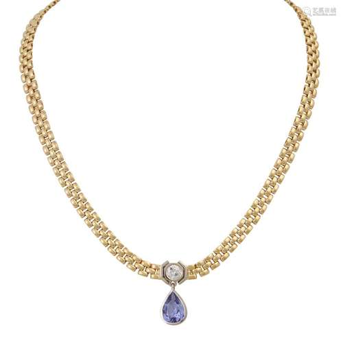 Collier mit Tansanit und Brillant von ca. 0,6 ct,