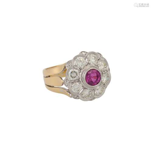 Ring mit pinkfarbenem Saphir und Diamanten von zus. ca. 1,6 ...