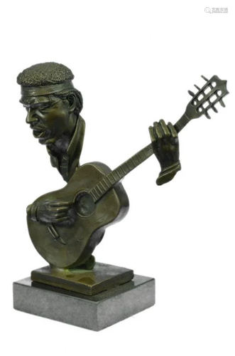 Abstract Man Playing Guitar Bronze Bust Sculpture on