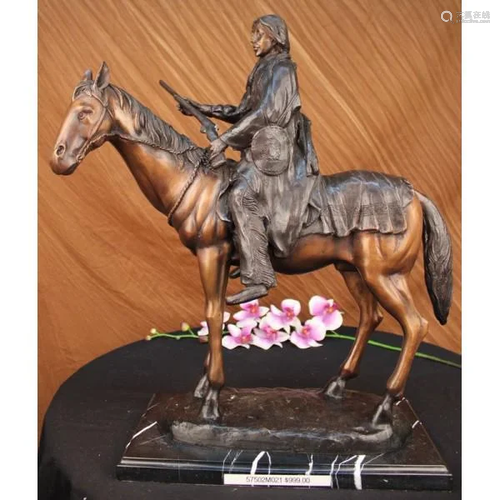 Native American Indian Man with Horse Bronze Sculpture