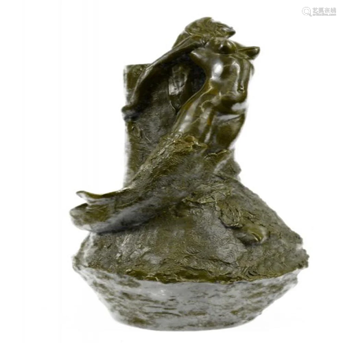 Special Patina Nude Mermaid Vase Planter Bronze