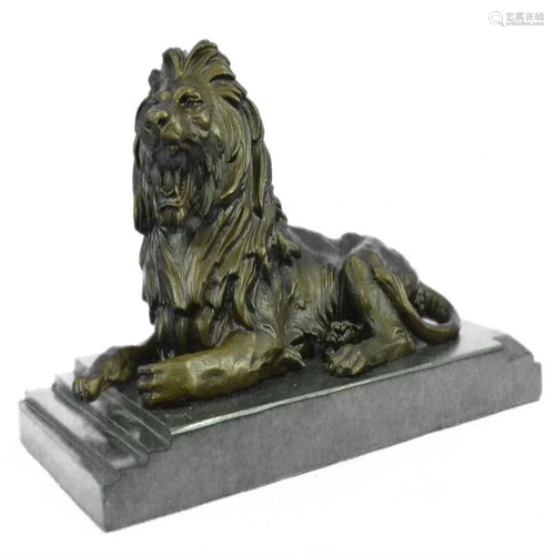 African Lion Roaring Bronze Sculpture