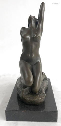 Sexy Lady Sits on Rock Bronze Sculpture