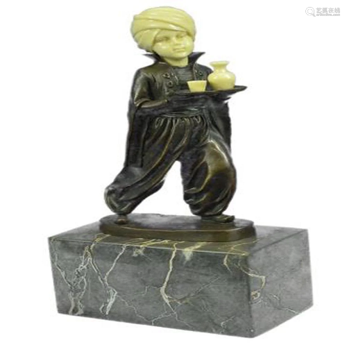 Amazing Little Indian Boy Server Bronze-Bone Sculpture