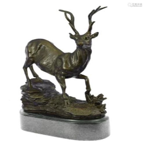 Buck Hunting Bronze Sculpture